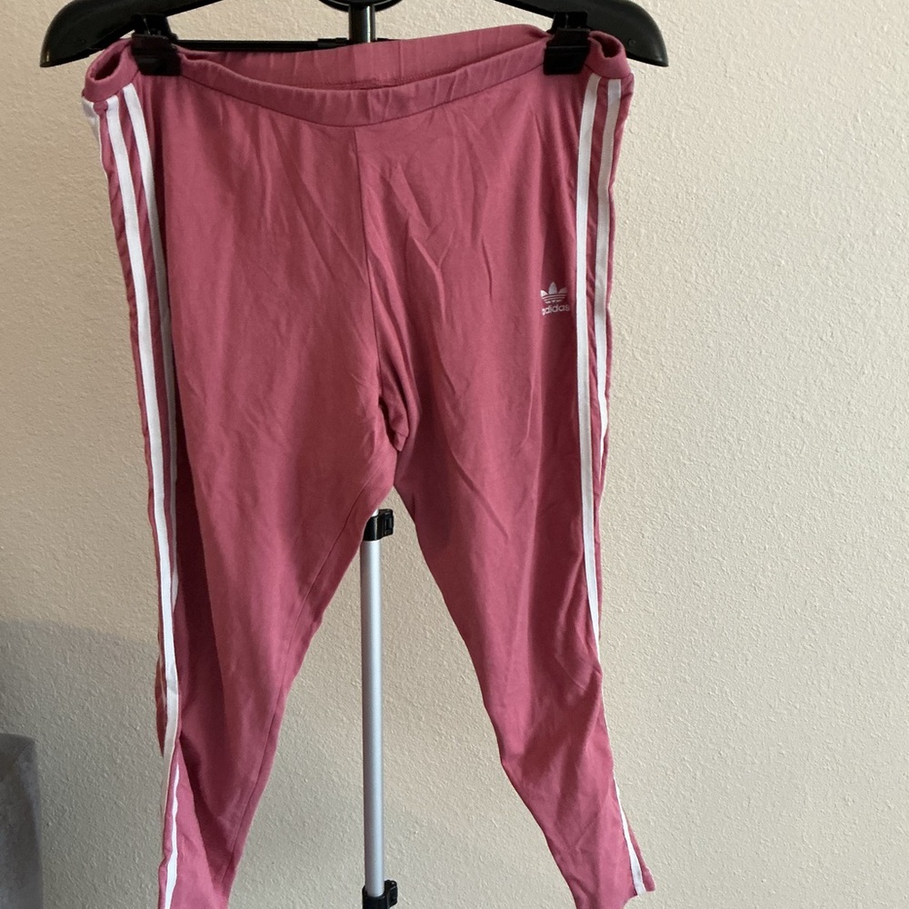Adidas Womend Rose Leggings with White Stripes